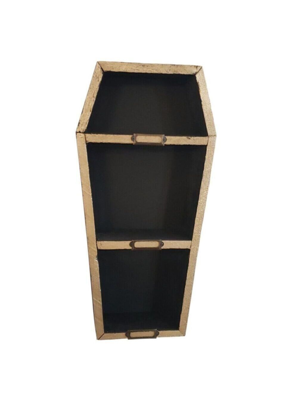 Decorative Black Cedar Coffin Shelf with Gold Trim and Nameplates